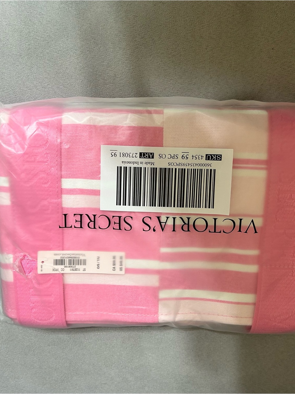Victoria's Secret Pink Striped Canvas Tote NWT Beach bag - Picture 4 of 6